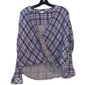 Splendid Womens Plaid Long Sleeve Button Cuff Top Size L 100% Cotton Multicolor